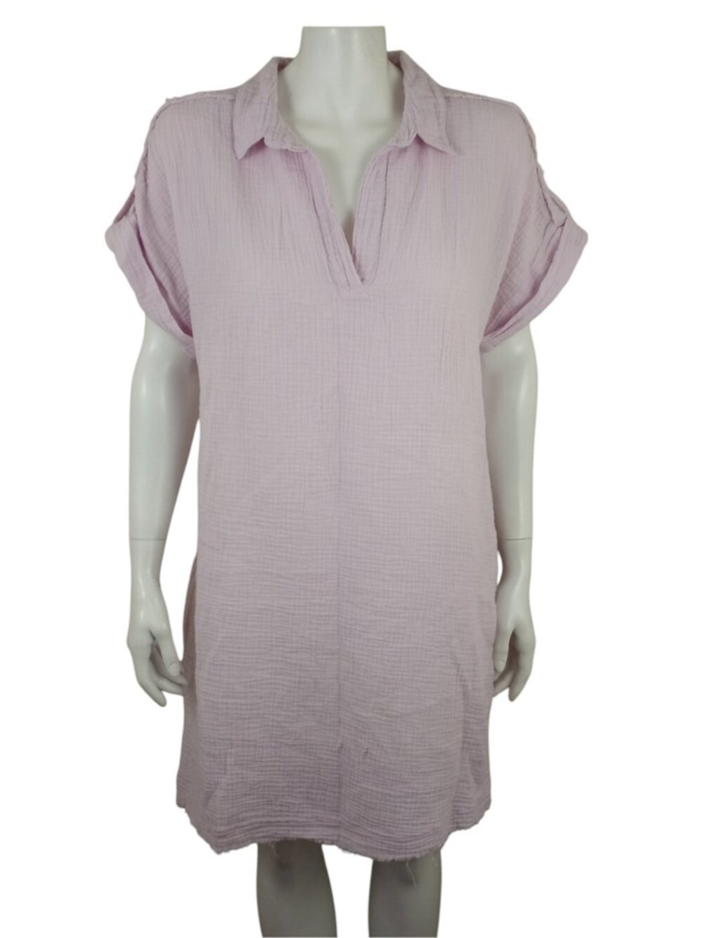 Melissa Nepton Pink Purple Cotton Gauze Dress Womens M Short Cuff Sleeve